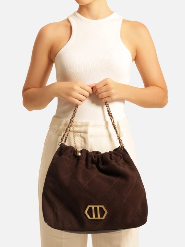 Bolsa Hobo Marrom Couro Acamurçado Esther Grande - Imagem 2