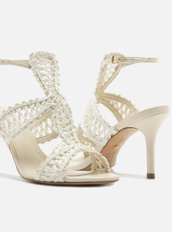 Sandália Off-White Salto Fino Tiras Bordadas - Imagem 2
