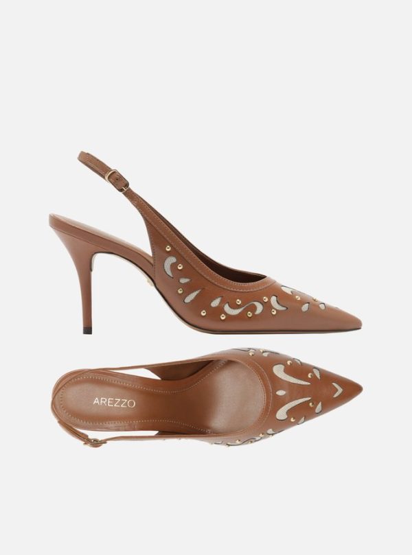 Scarpin Marrom Couro Salto Fino Slingback Recortes - Imagem 2