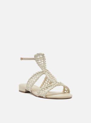 Sandália Rasteira Off-White Tiras Bordadas