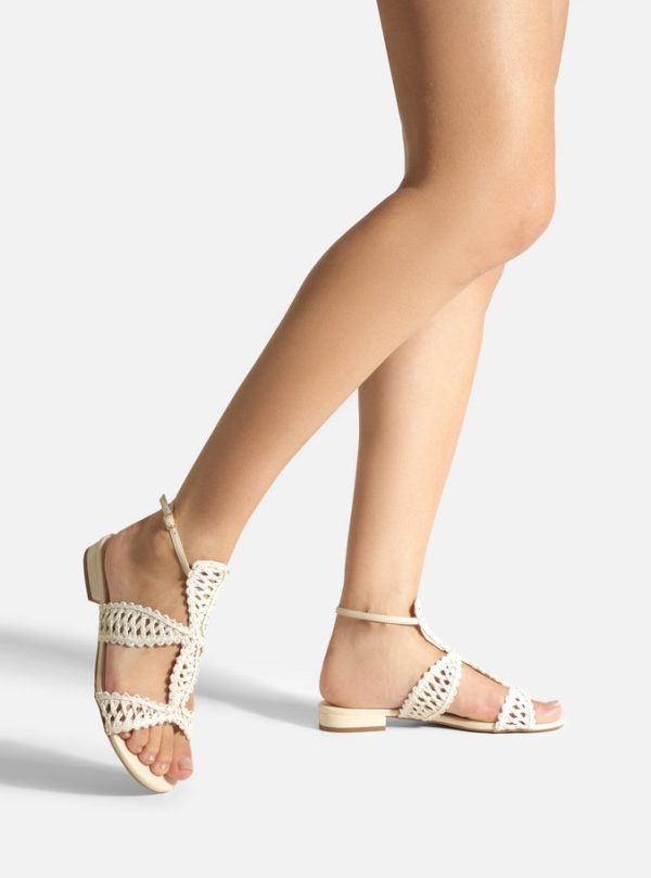 Sandália Rasteira Off-White Tiras Bordadas - Imagem 2