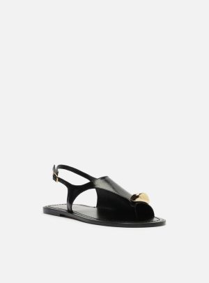 Rasteira Preta Couro Semi Coberta Metal Bold