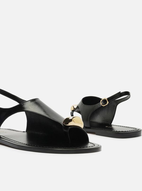 Rasteira Preta Couro Semi Coberta Metal Bold - Imagem 3