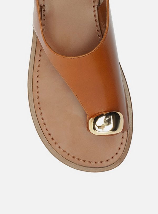 Rasteira Marrom Couro Semi Coberta Metal Bold - Imagem 3