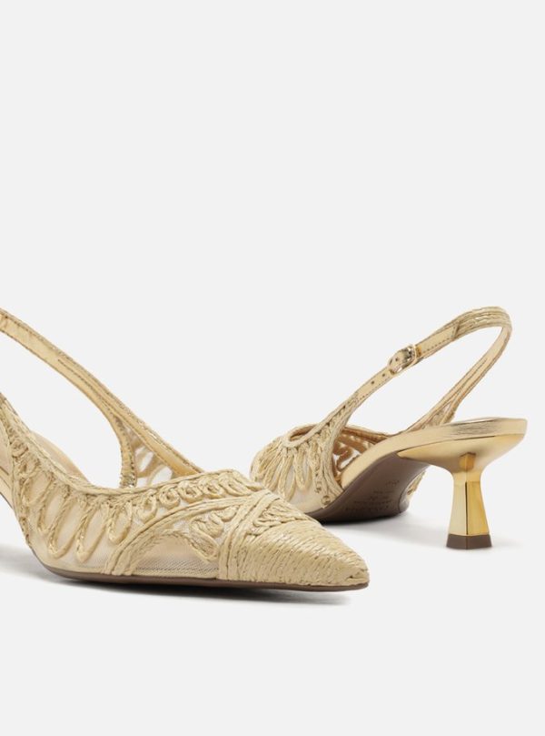 Scarpin Bege Palha Salto Fino Slingback Bordado - Imagem 2