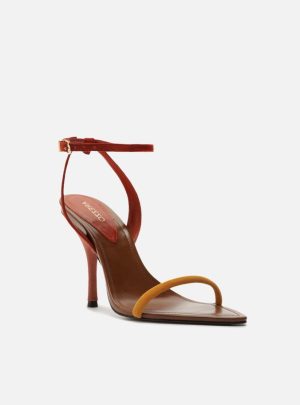 Sandália Multicolorida Camurça Salto Fino Tiras Finas
