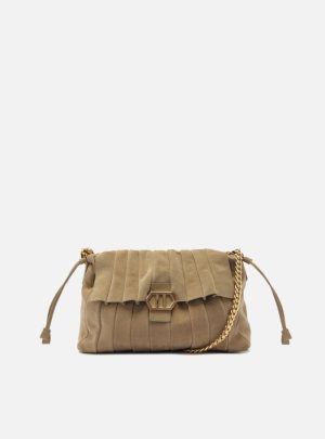 Bolsa Cinza Grande Alça Dourada