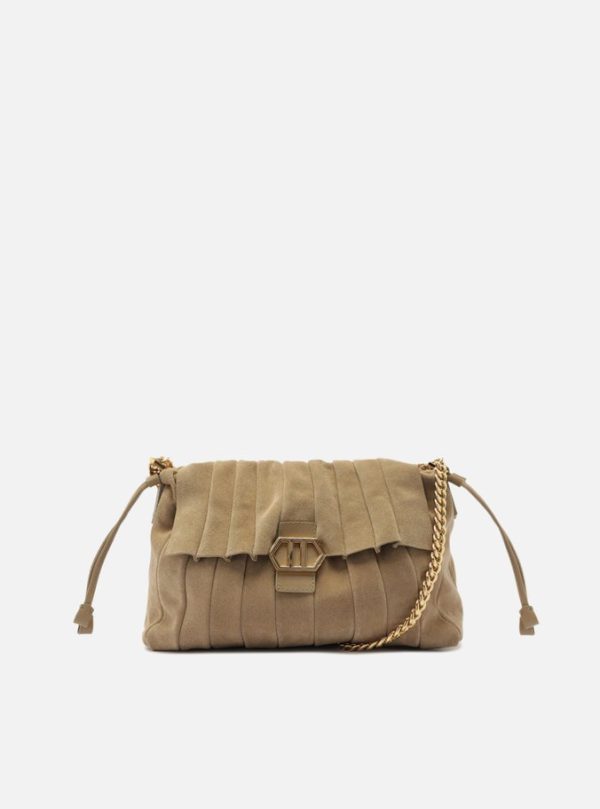 Bolsa Cinza Grande Alça Dourada