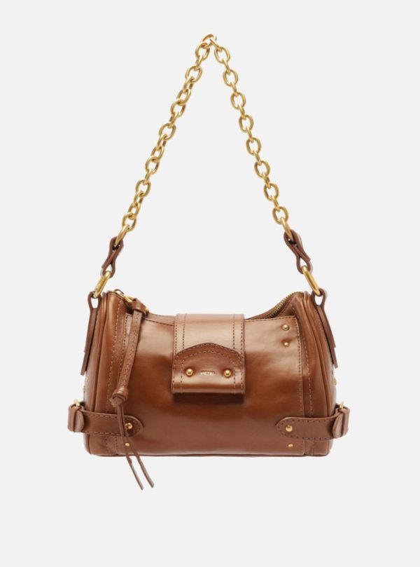 Bolsa Tiracolo Marrom Couro Média Rebites