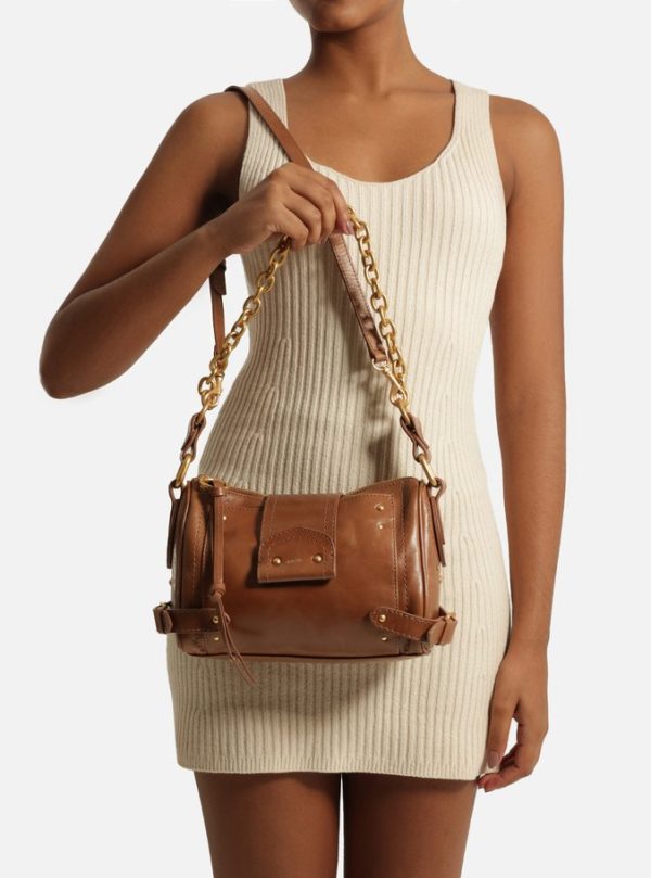 Bolsa Tiracolo Marrom Couro Média Rebites - Imagem 2