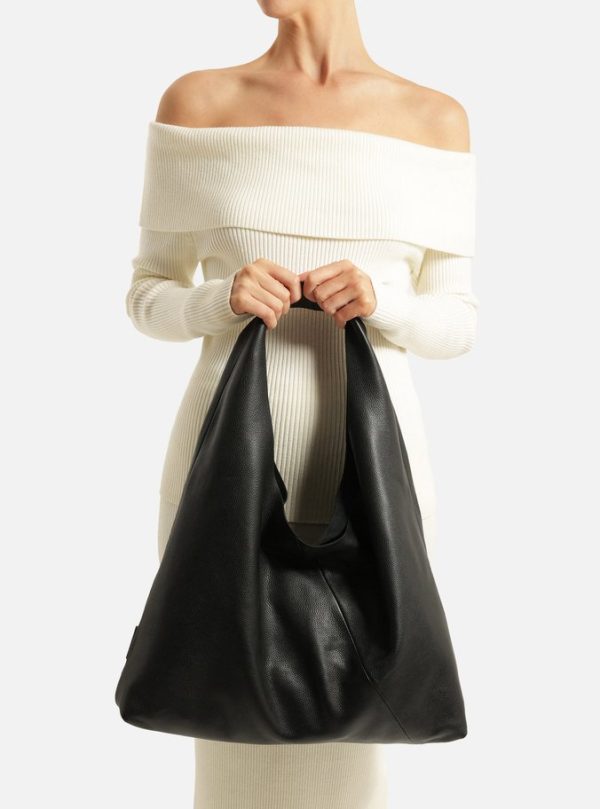 Bolsa Hobo Preta Couro Grande Pouch - Imagem 2