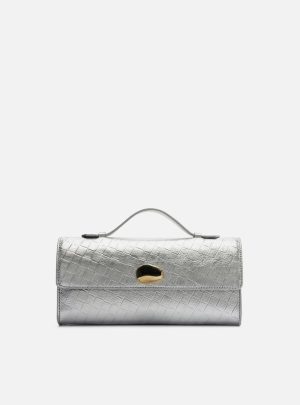 Bolsa Tiracolo Prata Couro Tressê Média Metal
