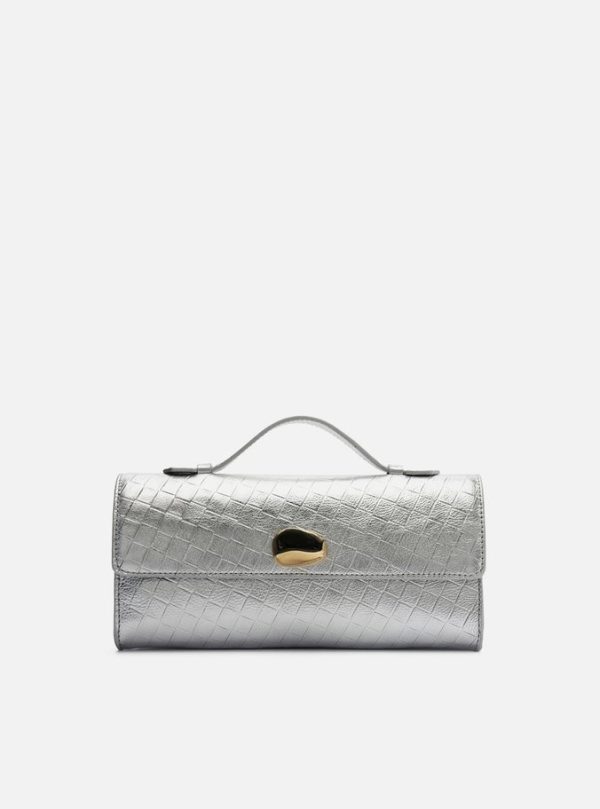 Bolsa Tiracolo Prata Couro Tressê Média Metal