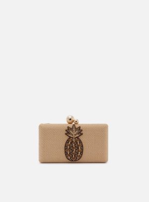 Clutch Bege Palha Bordado Abacaxi