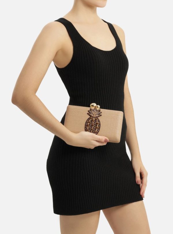 Clutch Bege Palha Bordado Abacaxi - Imagem 2
