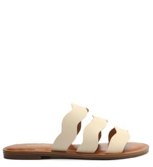 Rasteira Off-White Couro Tiras Onduladas