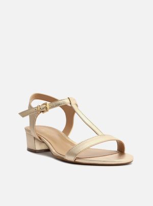 Sandália Dourada Salto Baixo Bloco Básica