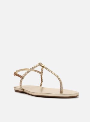 Sandália Rasteira Dourada Slim Tiras Trançadas