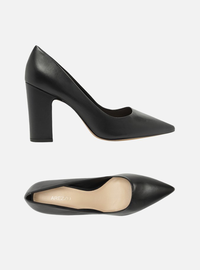 Scarpin Preto Couro Salto Alto Bloco City - Imagem 3