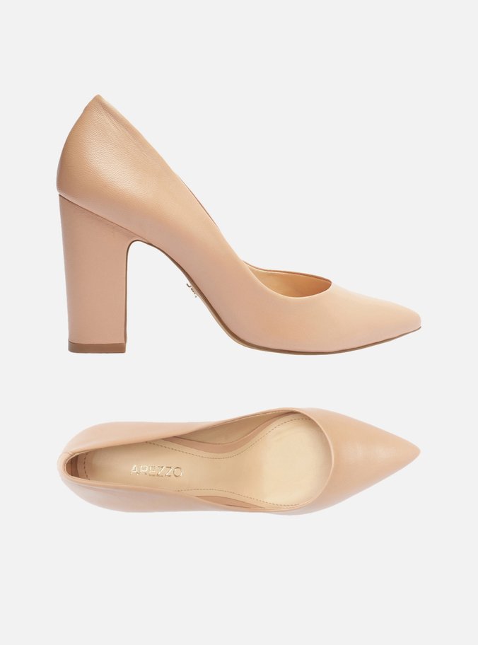 Scarpin Bege Couro Salto Alto Bloco City - Imagem 3
