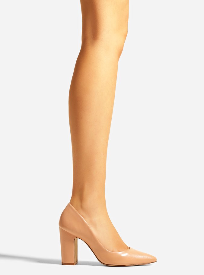 Scarpin Bege Couro Salto Alto Bloco City - Imagem 2