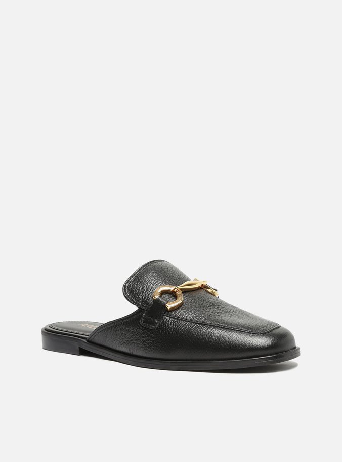 Mule Preta Couro Rasteira Bridão