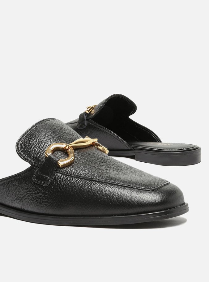 Mule Preta Couro Rasteira Bridão - Imagem 3