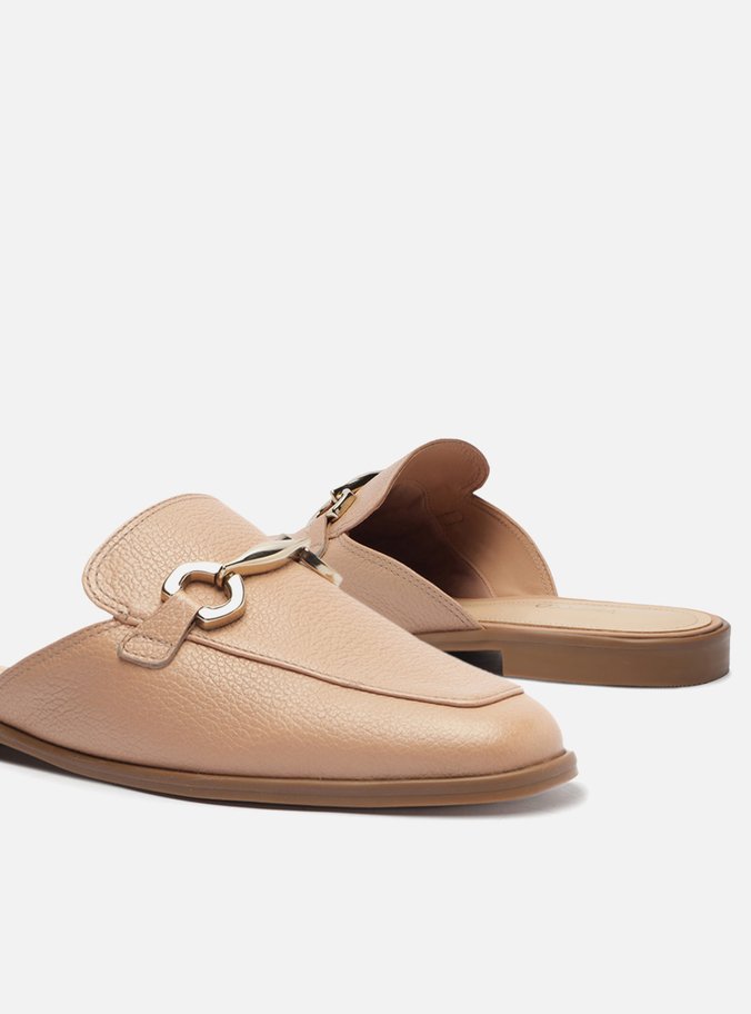 Mule Nude Couro Rasteira Bridão - Imagem 3