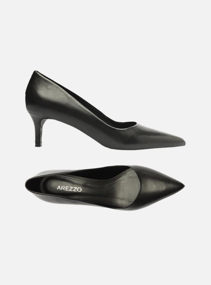 Scarpin Preto Couro Salto Baixo Fino Bico Fino - Imagem 3