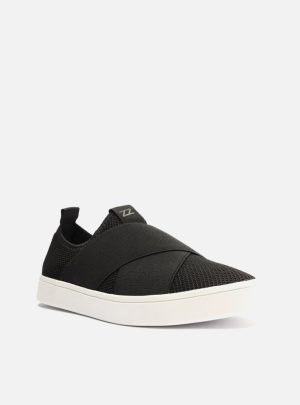 Tênis Slip On Preto Tecido Elásticos