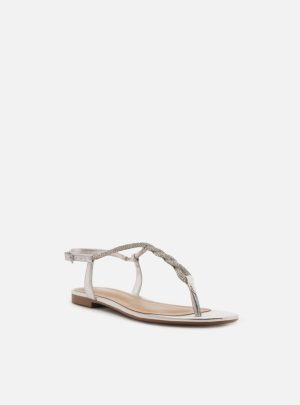 Rasteira Prateada Slim Pedraria Strass