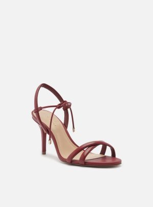 Sandália Vermelha Salto Médio Fino Tiras Nó