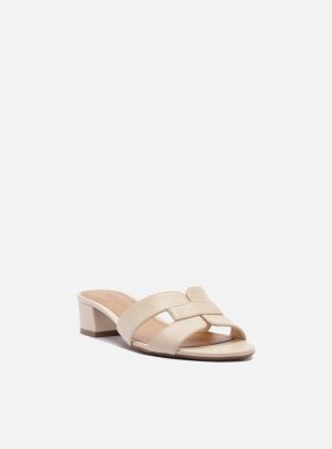 Mule Off White Couro Salto Bloco