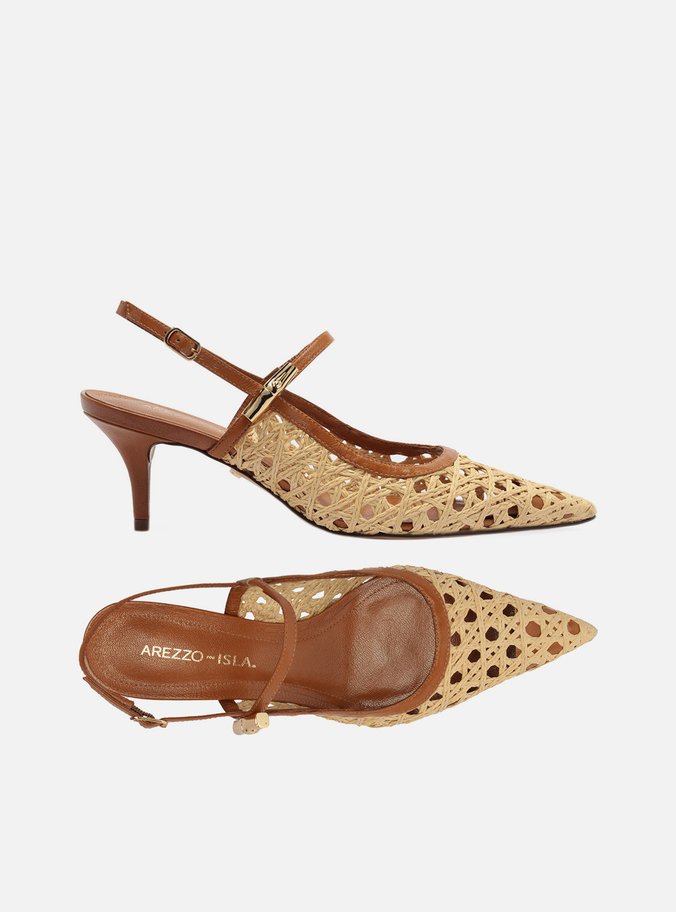 Scarpin Marrom Couro Palha Sextavada Salto Kitten - Imagem 2