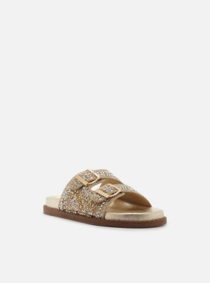 Sandália Papete Prata Beads Fivelas