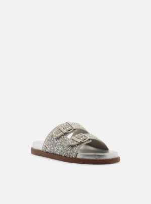 Sandália Papete Prata Beads Fivelas