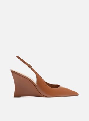 Scarpin Caramelo Couro Salto Alto Anabela Slingback