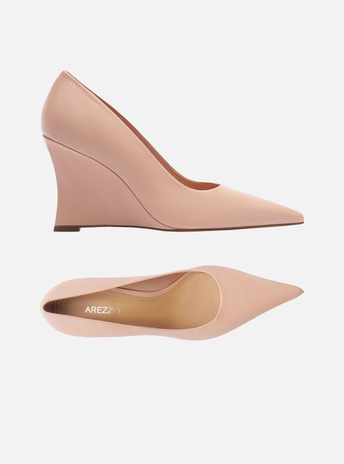 Scarpin Rosa Soft Couro Salto Anabela Bico Fino - Imagem 2