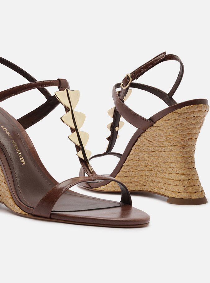 Sandália Marrom Couro Anabela Metais Lenny Niemeyer - Imagem 3