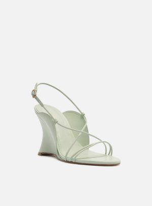 Sandália Verde Salto Anabela Curvo Tiras Finas