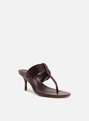 Sandália Bordô Couro Salto Médio Tiras Finas