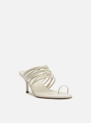 Sandália Off White Salto Fino Multi Tiras