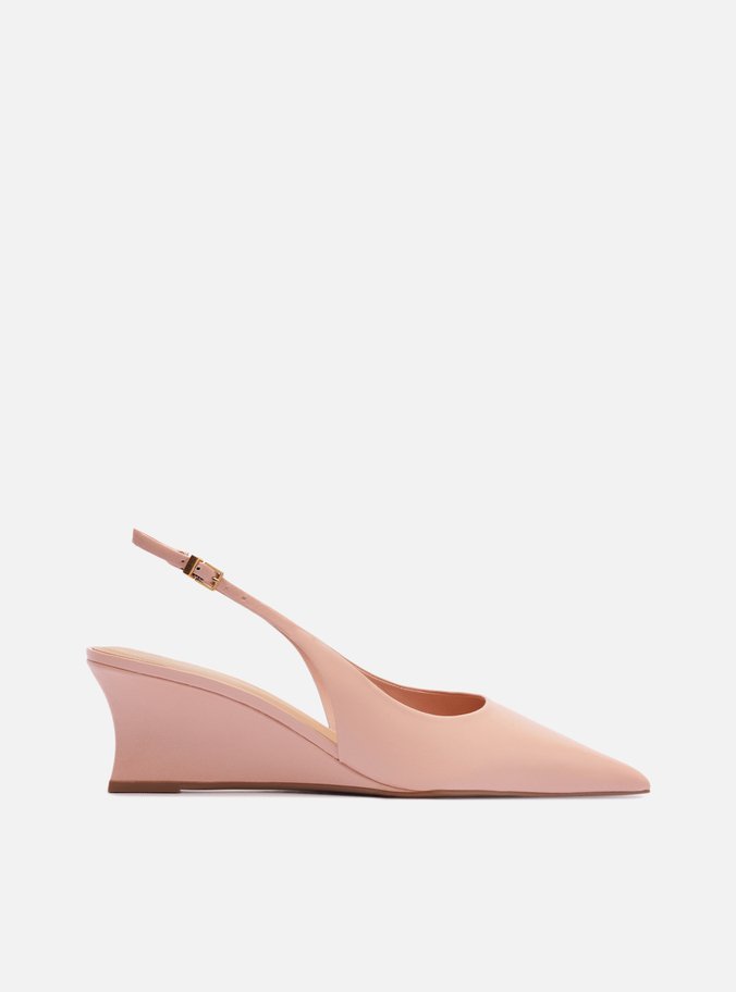 Scarpin Rosa Soft Couro Salto Baixo Anabela Slingback