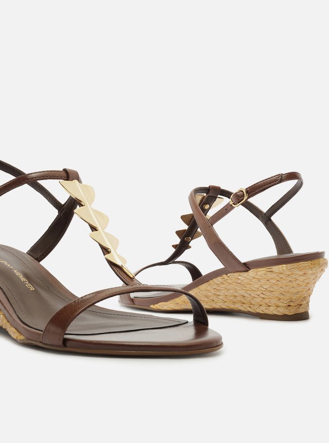 Sandália Marrom Couro Anabela Baixa Metais Lenny Niemeyer - Imagem 2