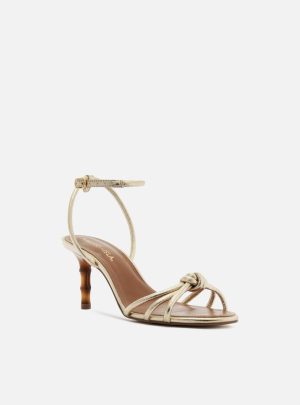 Sandália Dourada Salto Médio Bambu Isla