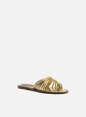 Sandália Rasteira Dourada Tiras Finas Dedeira