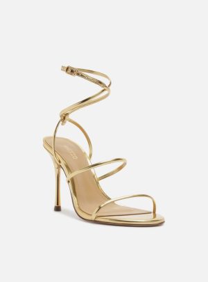 Sandália Dourada Salto Alto Tiras Finas