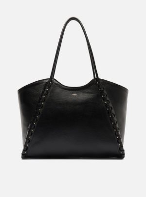 Bolsa Shopping Preta Couro Grande Tramado Rolotê