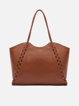 Bolsa Shopping Marrom Couro Grande Tramado Rolotê