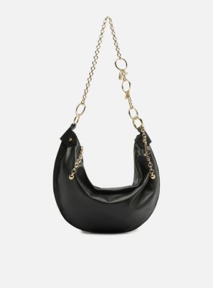 Bolsa Tiracolo Preta Couro Média Correntes